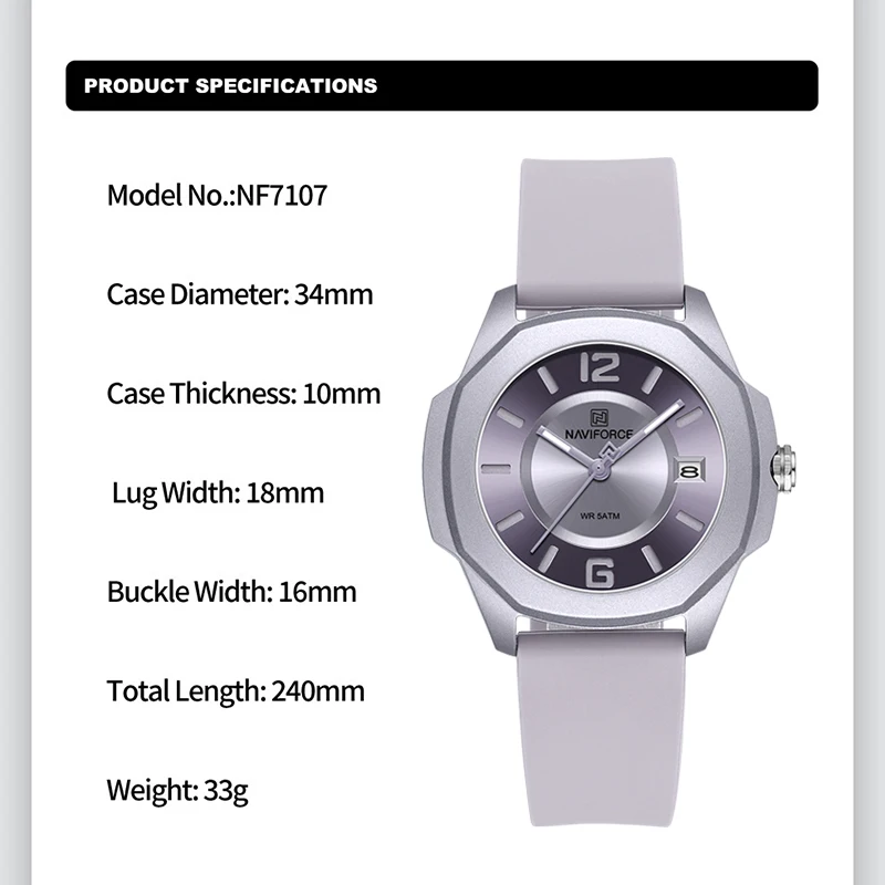 NAVIFORCE 7107 Watch for Women - огляд і ціна Silicone Band Women