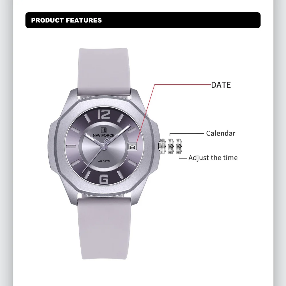 NAVIFORCE 7107 Watch for Women - огляд і ціна Silicone Band Women